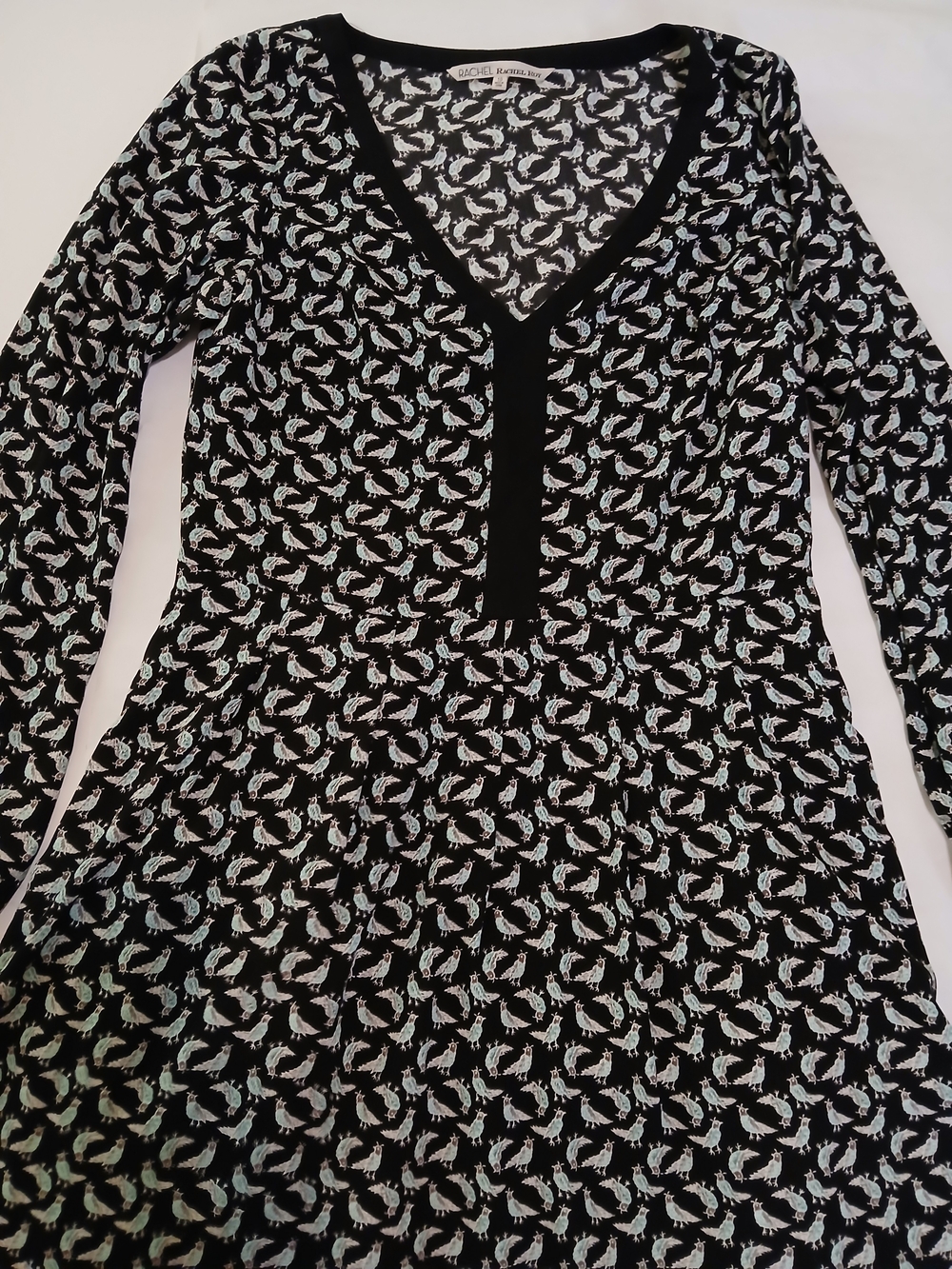 Rachel Comey Black V-Neck Printed Long Sleeve Dress